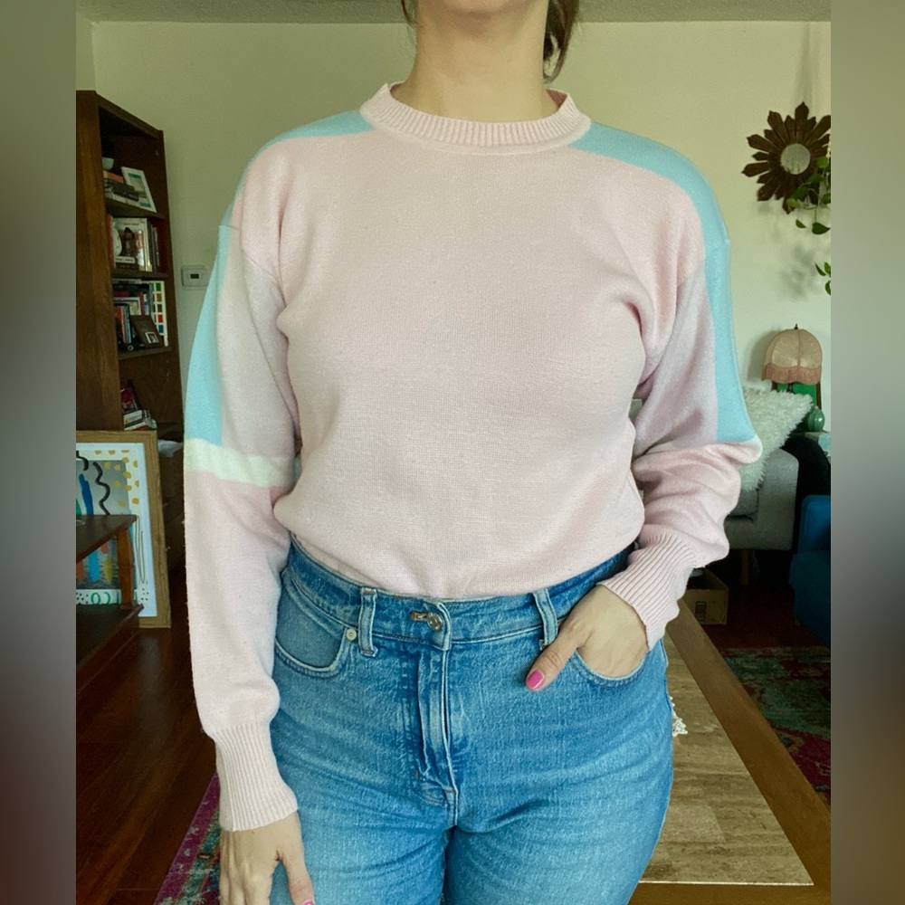 Vintage Pastel Pink and Blue Crew Neck Sweater